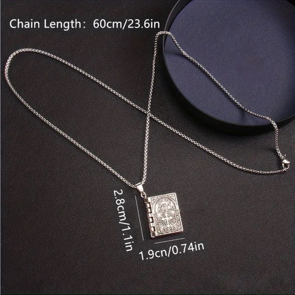 ‼️$7‼️ Polished Alloy Bible Book Design Pendant Necklace - “Our Father” Prayer - Picture 3 of 12